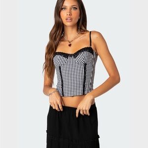 Edikted Black and White Cupped Gingham Corset with Lace Up Closure Size XS